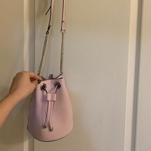light pink bucket bag
